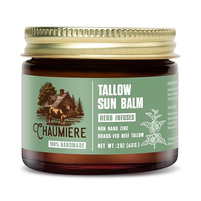 Natural Tallow Sunscreen SPF 50 – Herb-Infused Balm with Non-Nano Zinc, Carrot Seed Oil & Grass-Fed Tallow – Face Moisturizer, Eye-Safe, Reef Safe, Organic Ingredients, Made in USA – 2.5oz