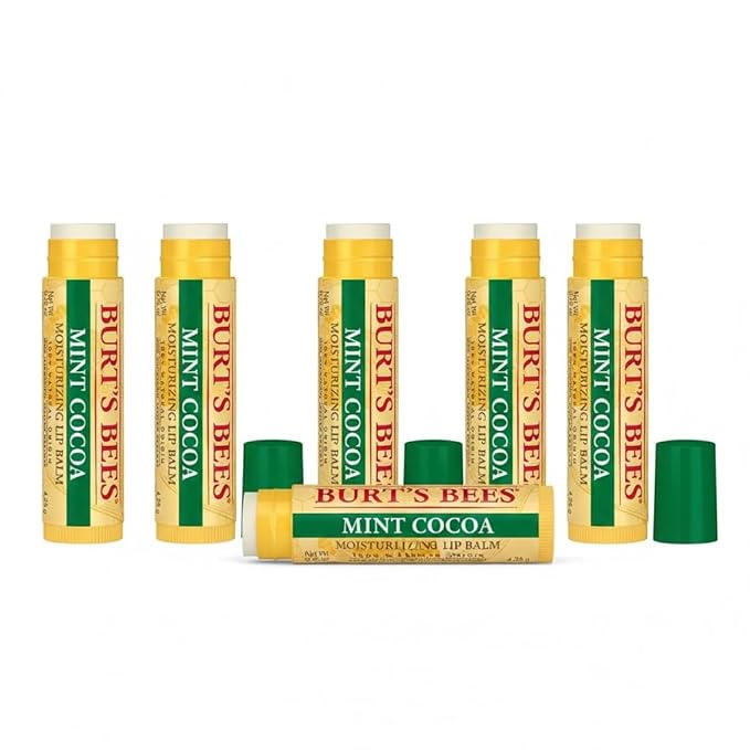 Burt's Bees Mint Cocoa Moisturizing Lip Balm .15 Ounce 100% Natural Origin (6)