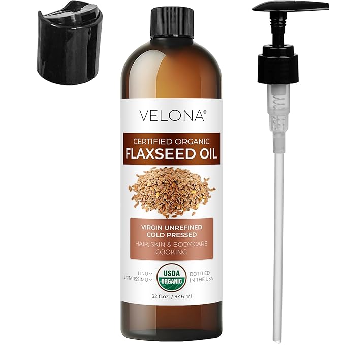 velona USDA Certified Organic Flaxseed Oil - 32 Fl Oz | 100% Pure and Natural Carrier Oil | Unrefined, Cold Pressed |Body, Face & Skin Care | Use Today - Enjoy Results…