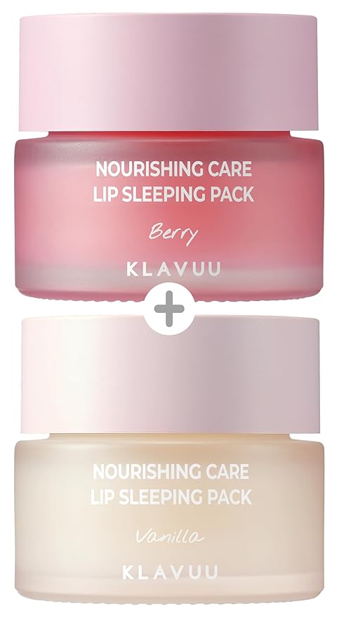 Klavuu Lip Mask Set (2PCS) – Overnight Deep Hydrating Korean Lip Balm Treatment for Very Dry, Chapped Lips | Lip Lightening & Plumping with Instant Hydration | Gentle Exfoliating (Berry & Vanilla)