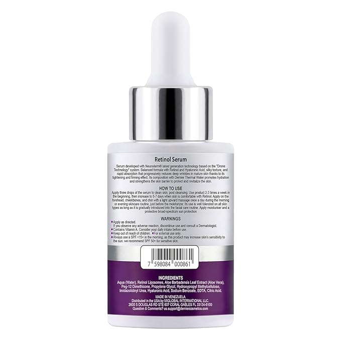 Dernier Retinol 1% Serum for Face - Anti-Aging Skin Care Serum with Hyaluronic Acid 0.5% - Reduces Wrinkles Fine Lines & Signs of Aging Night Moisturizer Ideal for Sensible Skin (1 fl oz)