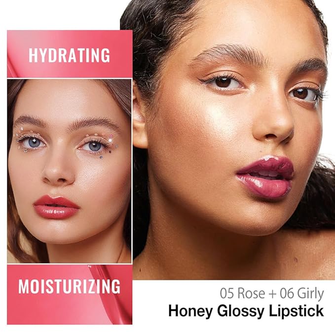 Honey Lipstick Tinted Lip Balm - Shine Moisturizing Lipstick for Women, Natural Nourishing Hydrating Lip Gloss Stain for Dry Lips, Tint Sheer Lightweight Makeup, Vegan - 2Pc Rose & Girly