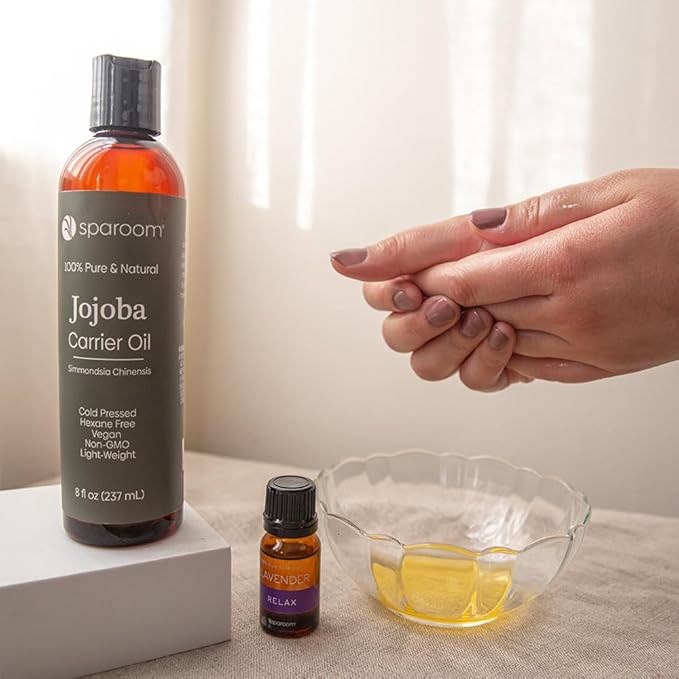 SpaRoom 100% Pure and Natural Carrier Oil, Hair and Skin Moisturizer, Aromatherapy and Massage Oil Base for Essential Oils, 8 Ounces, Jojoba Oil
