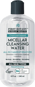 Korean Micellar Water Makeup Remover - Charcoal Hydrating Toner and Cleanser, Pore Cleansing,Oil-Free, Gentle for All Skin Types 8 oz,