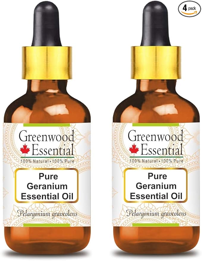Greenwood Essential Pure Geranium Essential Oil (Pelargonium graveolens) with Glass Dropper Steam Distilled (Pack of Two) 100ml X 2 (6.76 oz)