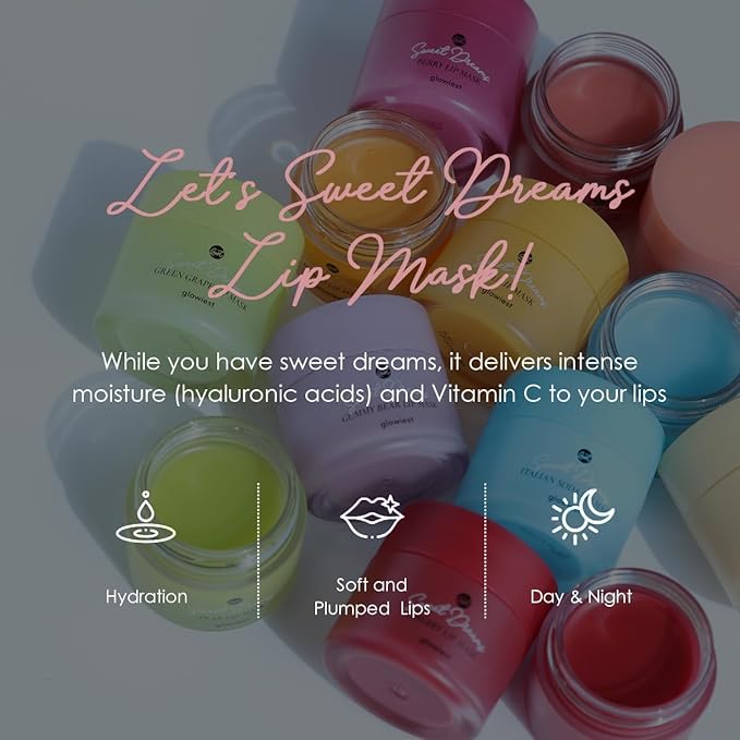 glowiest Sweet Dreams Overnight Lip Mask- Nourishing, Plumping and Hydrating Lip Balm | glowiest Sweet Dreams Lip Sleeping Mask | Hyaluronic Acids+Vitamin C+Shea Butter+Antioxidants l Berry - 0.7 oz.