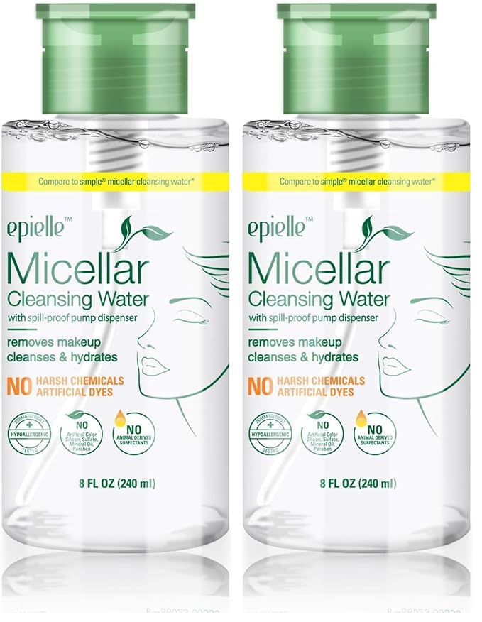 Epielle Micellar Cleansing Water | Makeup Remover for All Skin Types | Gently Cleanses Skin | 8 Fl Oz (2 Pack) | Ideal for Beauty Gifts, Spa Days, Gift Sets | Korean Skincare