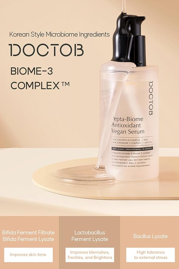 DOCTOB Pepta-Biome Antioxidant Vegan Serum- Deep Hydration, Anti-Aging, Reduces Redness & Acne, Smoother, Youthful Skin 50ml / 1.69 fl.oz