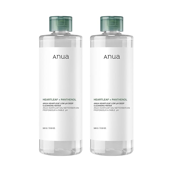 ANUA Heartleaf Low pH Deep Cleansing Water, Micella Water, Panthenol, Squalane, Makeup Remover for Sensitive Skin, Korean Skin Care (500g, 17.63 oz.) (Pack of 2)