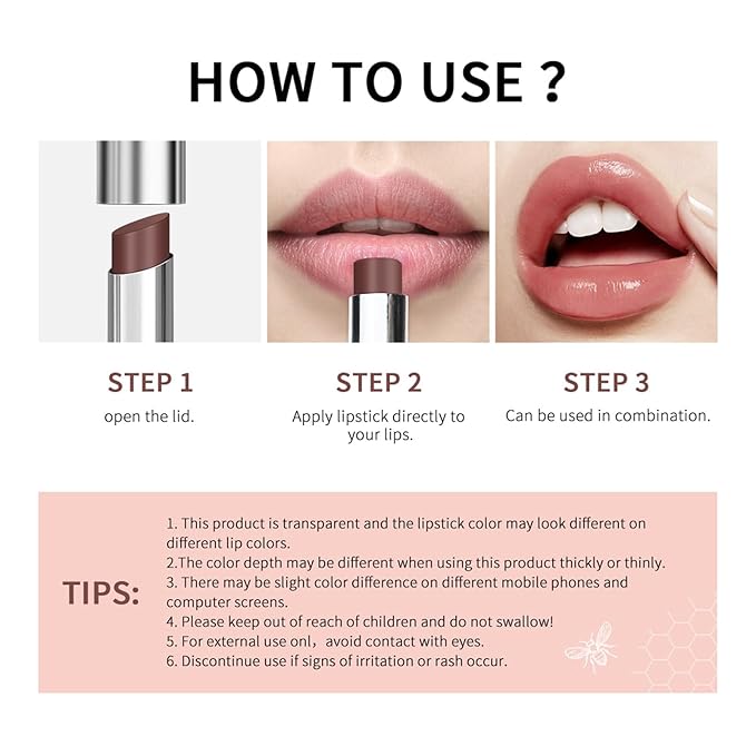 BAISEN DIARY 2PCS Honey Lipstick Tinted Lip Balm - Sheer Hydrating Lipstick for All Skin Tones - Moisturizing Lip Color, Nourishing Lip Balm with a Hint of Natural Black Cherry Tint (2Pcs Nude Honey)