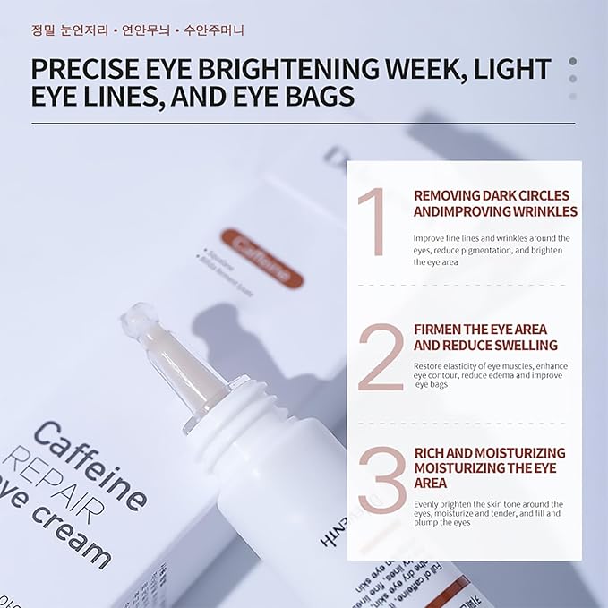 DEleventh Korean Brand Caffeine Repair Eye Cream 20g / Anti-wrinkle, Reduces Puffiness and Dark Circles, Hydrates, Firms Delicate Skin and Smoothes Fine Lines for a Refreshed Look