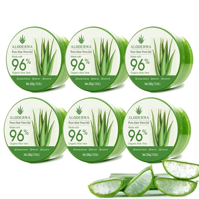 Aloderma Aloe Vera Gel Made within 12 Hours of Harvest with 96% Pure Organic Aloe Vera for Skin, Scalp, & Hair, Soothing Aloe Face Moisturizer, Multipurpose, Hydrating Aloe Gel, 7oz, 6-Pack