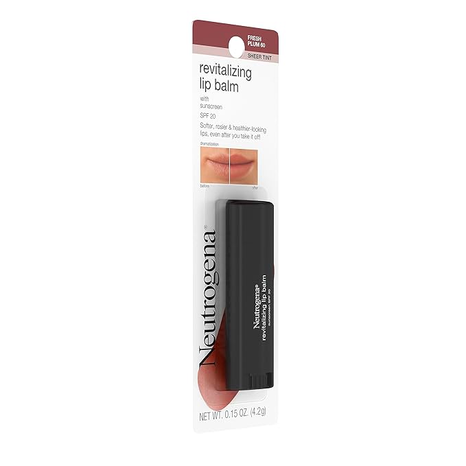 Neutrogena Revitalizing Tinted Lip Balm with SPF 20, Hydrating Tinted Lip Care with Sunscreen, Moisturizing Sheer Tint for Softer, Healthier-Looking Lips, Sheer Fresh Plum 60, 0.15 oz (Pack of 2)