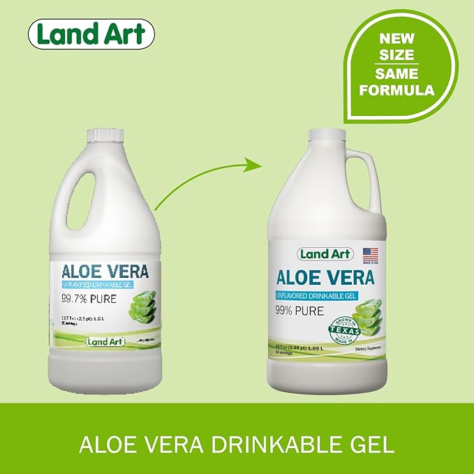 Organic Aloe Vera Drinkable Gel for Heartburn & Acid Reflux Relief - 99.7% Pure - Cold-Processed - Improves Digestive Health - Soothing and Natural - Vegan & Gluten-Free - 64 fl oz (Pack of 2)