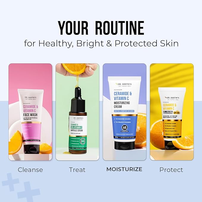 Dr. Sheth's Ceramide & Vitamin C Moisturizing Cream |For Dry to Very Dry Skin | 48hr Deep Hydration | Non Sticky | Biomimetic Ingredients | For Men & Women |100g