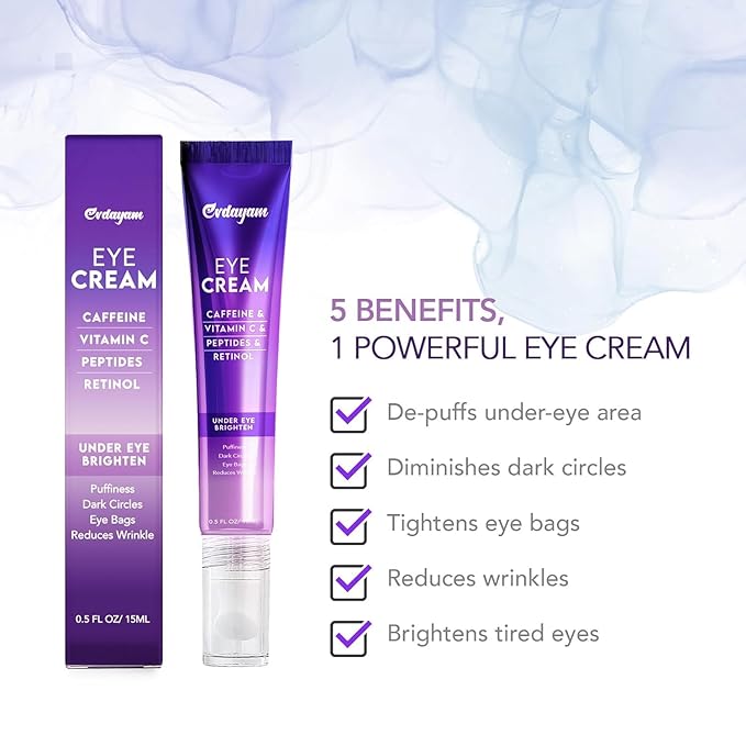 Caffeine Eye Cream for Under‑Eye Hydration (2 packs), Puffiness & Tired‑Looking Eyes –Lightweight Cooling Eye Balm with Caffeine, Peptides & Retinol –Daily Formula for Men & Women (15ml x 2)