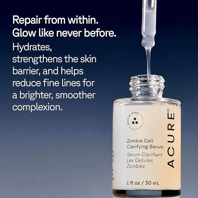 Acure Zombie Cell Clarifying Serum - Rejuvenate Face Serum with Niacinaminde & Milk Thistle, Hydrating Anti Aging Daily Treatment to Tone Skin & Boost Cell Turnover for Natural Glow - 1 fl oz (2 Pack)