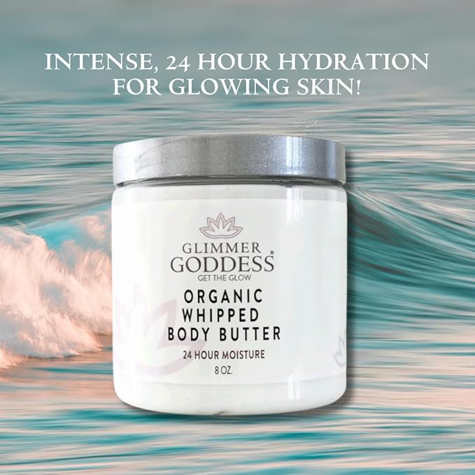 GLIMMER GODDESS Organic Whipped Body Butter, All-Natural Moisturizing, Anti-Aging & Brightening, Made with Organic Shea Butter, Coconut Oil, Cocoa Butter, Essential Oils, Citrus Crush