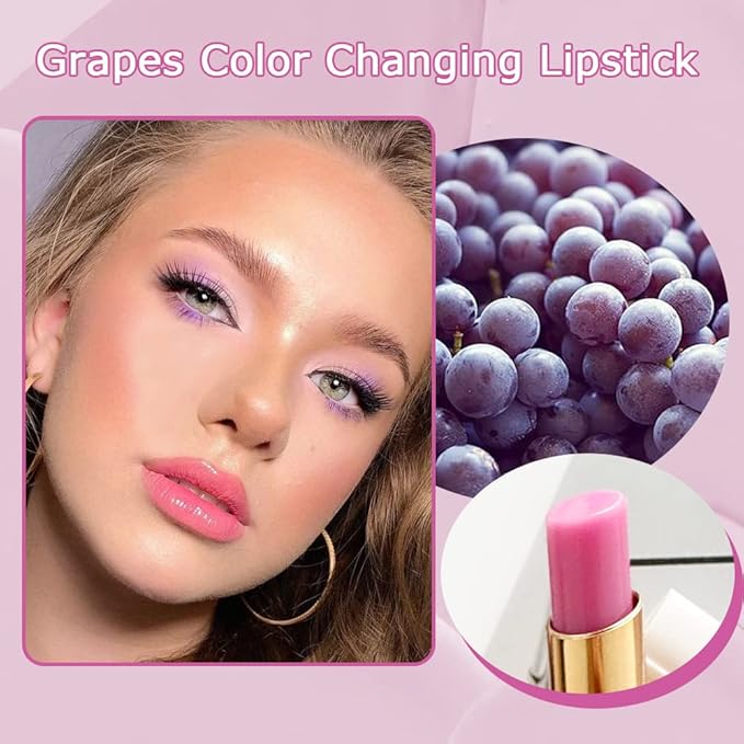 BINGBRUSH 2 Pcs Grape Color Changing Lipstick Queen,PH Mood Long Lasting Labiales Lip Gloss Lip Balm Tinted Magic Lip Stain Makeup Lipstick Set for Women