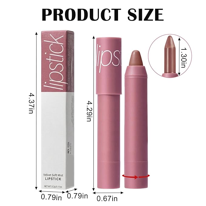 Matte Lipstick Lip Crayon, Rose Pink Long Lasting Lip Stick, Waterproof Velvet Lip Liner Pencil for Women, 24 Hour Neutral Lipstick, C03