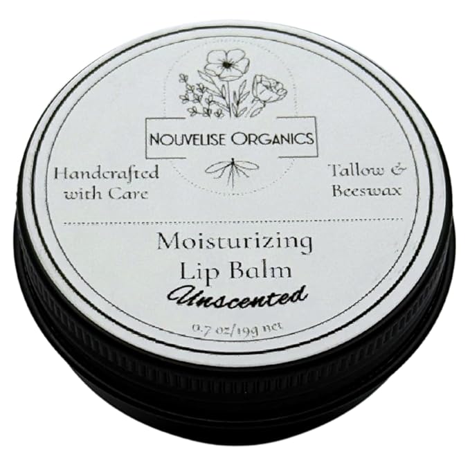 Tallow Lip Balm | 100% Organic Tallow, Organic Beeswax, Jojoba, and Shea Butter | Moisturizing Lip Care for Dry, Chapped Lips | Handcrafted in USA - Unscented