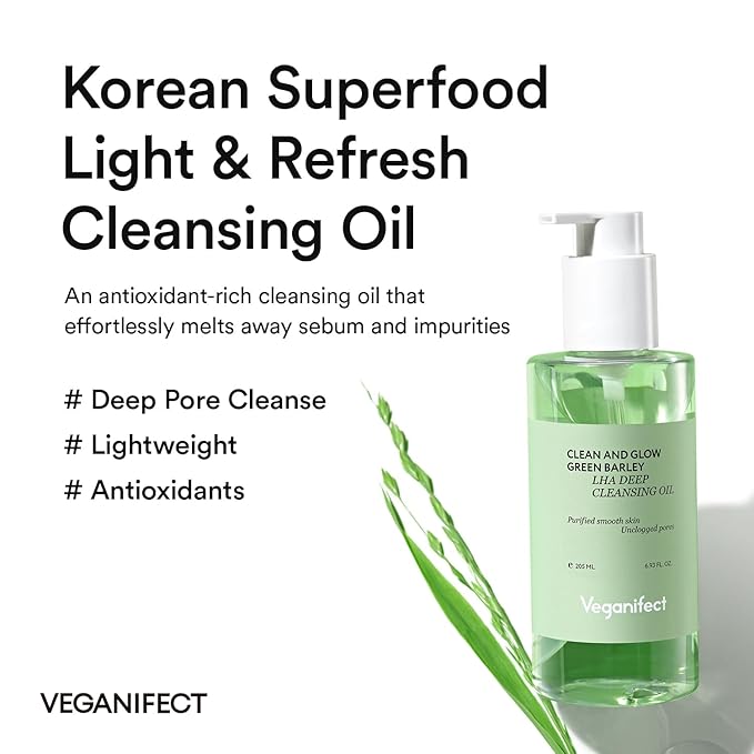 VEGANIFECT Hydrating Light Cleansing Oil for Sensitive Skin, Waterproof Makeup Remover & Blackhead Cleaner with Rice Bran Oil, Turmeric, and Centella Asiatica, Korean Skin care (205ml/6.93 fl oz)