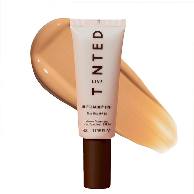 Live Tinted Hueguard Skin Tint SPF 50 - Tinted Mineral Sunscreen with Light-Medium Buildable Coverage With a Hydrating and Radiant Finish - Water and Sweat Resistant, 1.35 fl oz - Shade 08