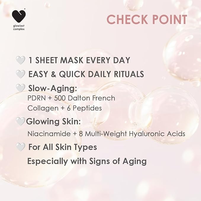 glowiest Dream Glow Slow Aging Sheet Mask(30sheets) | PDRN + 500Da French Collagen | Niacinamide, Peptides, Hyaluronic Acids | Firming & Hydrating Face Mask | Korean Skincare