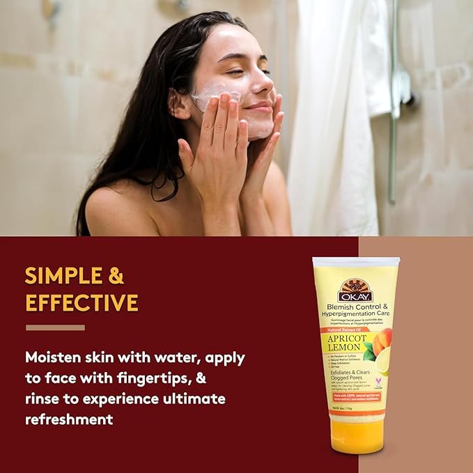 OKAY Oil Control Facial Scrub Exfoliator - Exfoliating Face Wash, Face Scrub for Women and Men, Moisturizing and Brightening, Leaves Skin Smooth and Clean, Paraben Free - Apricot, 6 Oz (Pack of 1)