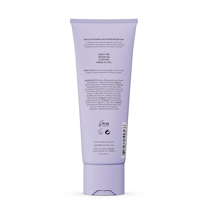 Deep Steep Body Lotion, Fresh Lavender, 8 oz – Moisturizer with Coconut Oil, Shea Butter, Argan Oil, Aloe Vera & Niacinamide – Vegan, Clean Beauty, Daily Skin Hydration