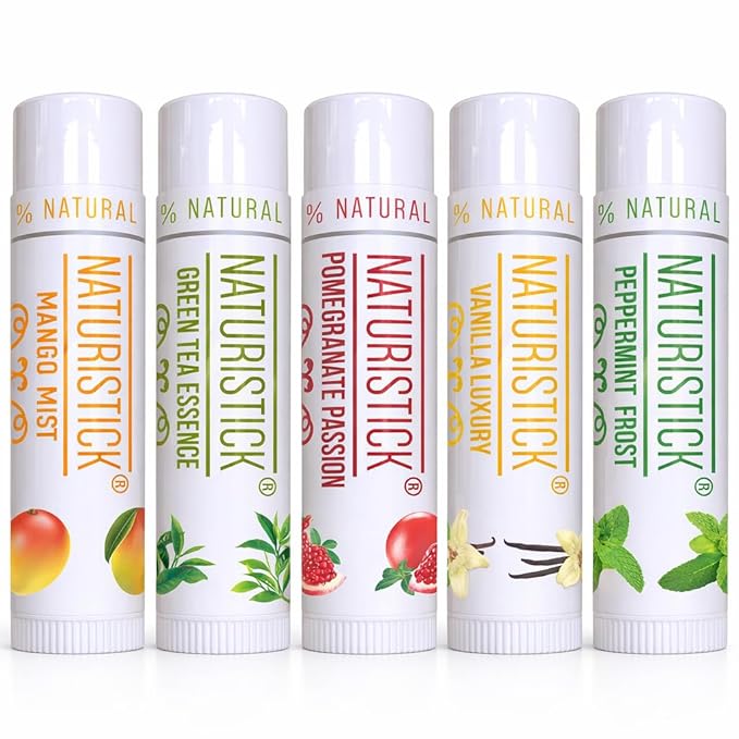 Naturistick Natural Beeswax Lip Balm 5-Pack | Assorted Flavors | Moisturizing Lip Care | 0.15 oz Tubes
