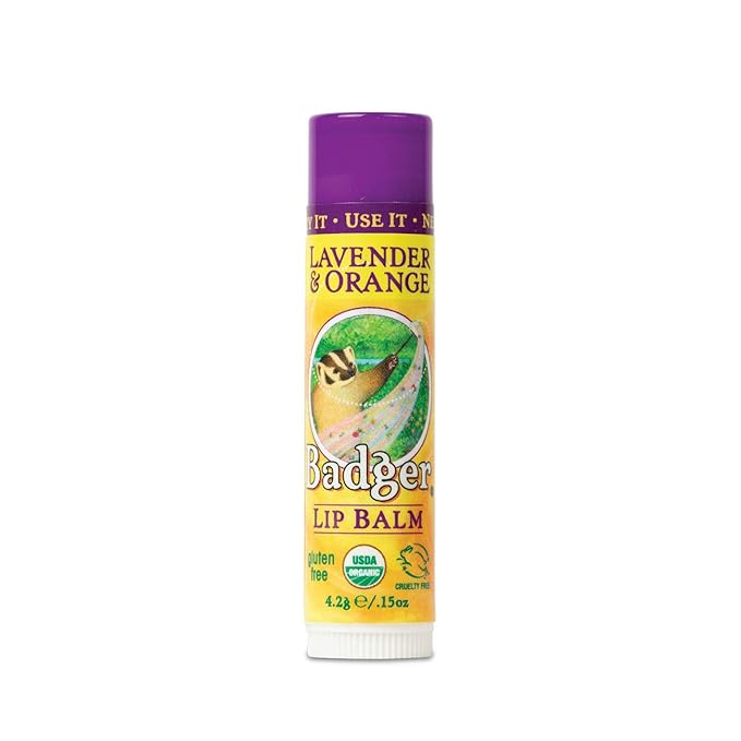Badger - Classic Lip Balm, Lavender & Orange, Made with Organic Olive Oil, Beeswax & Rosemary, Certified Organic, Moisturizing Lip Balm, 0.15 oz