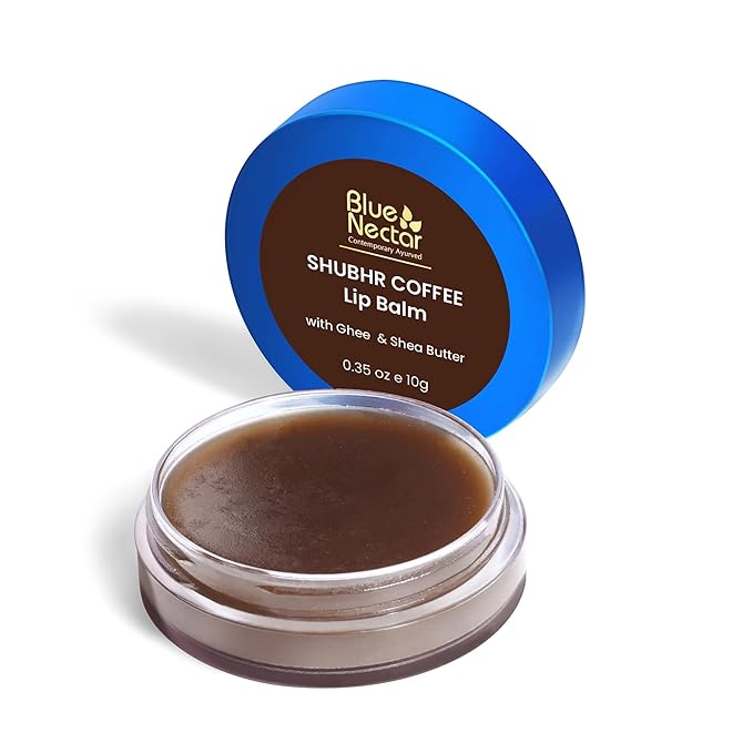Blue Nectar Natural Hydrating Coffee Lip Balm with Organic Ghee for Dry Cracked Lips | Ayurvedic Lip Gloss with Herbal Clean Ingredients (0.35 oz, 10 Herbs)
