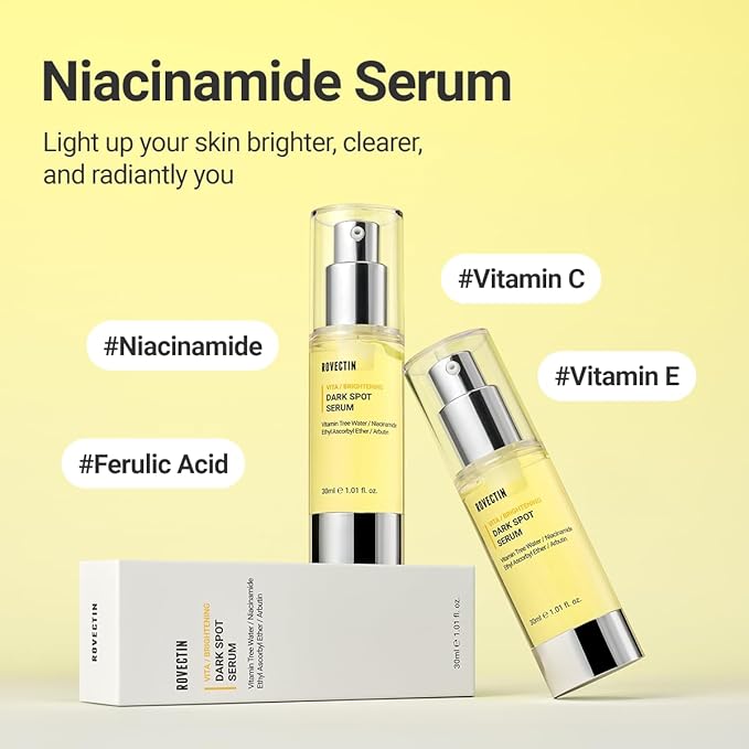 ROVECTIN Vita Dark Spot Correcting Serum – Brightening Vitamin C & Niacinamide Serum for Glowing, Even Skin Tone | Vegan & Gentle Formula for Sensitive Skin | 1.01 Fl Oz (30 ml)