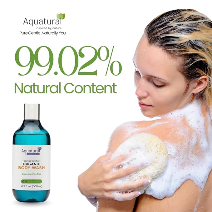 Organic Body Lotion for Women & Men, Cosmos Certified Daily Lotion, Sensitive Skin Lotion, Deep Hydration for Dry, Rough & Sensitive Skin Types, Lightweight, Rosemary Tea Tree 16.9 Fl Oz