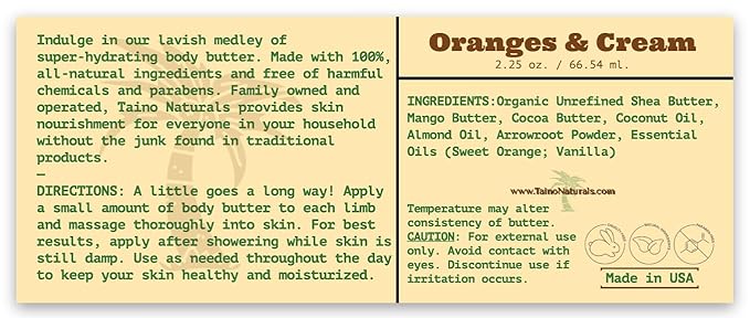Whipped Body Butter – Oranges & Cream – Sweet Citrus Scent, Shea & Mango Butter – 100% Natural Moisturizer for Dry Skin – 2.25 oz – Glass Jar