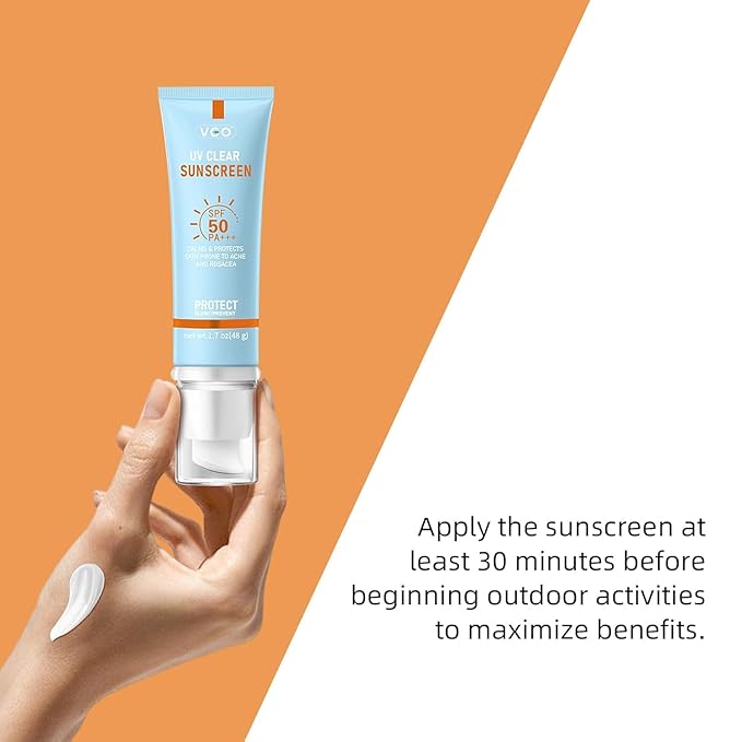 VGO Clear Face Sunscreen SPF 50, Hydrating Sun Essence Face Leaves No Sticky Feeling Travel Size Sunscreen Against UVA and UVB Rays 50ml / 1.7oz - 2 Packs