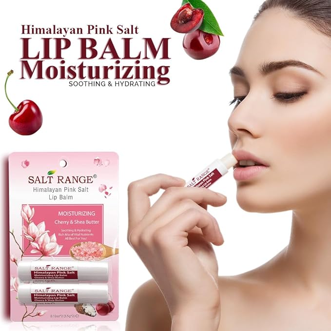 Salt Range Lip Balm with Cherry & Shea Butter – Hydrating and Soothing Lip Moisturizer for Deep Nourishment, Organic Chapstick, 12-Count Pack (24 Pieces) for Soft Lips