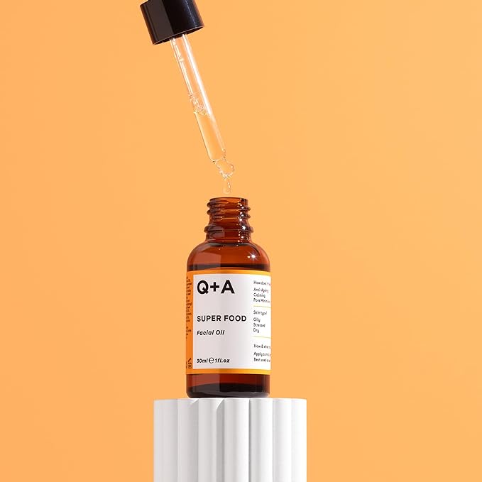 Q+A Super Food Facial Oil (30ml), Natural Vitamin-Rich Face Oil with Jojoba, Vitamin E Oil, Deeply Nourishes and Hydrates Dry, Sensitive, and Normal Skin, Boosts Skin Radiance and Glow