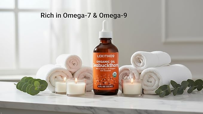 Organic Sea Buckthorn Oil | 4 FL OZ (120 ML) | CO2 Extract | Premium Omega 3-6-9 Complex | Skin Barrier Support | Promotes Cell Membrane | Dropper in Glass Bottle | Made In Germany