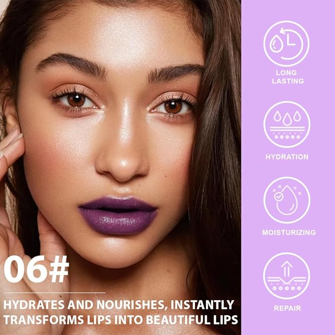 BINGBRUSH Color Changing Lipstick Set, PH Lip Balm Mood Lipstick, Natural Color-Changing Tint with Deep Moisture, Long Lasting Personalized Lip Gloss for Daily Wear or Gifts (06# Midnight Berry)