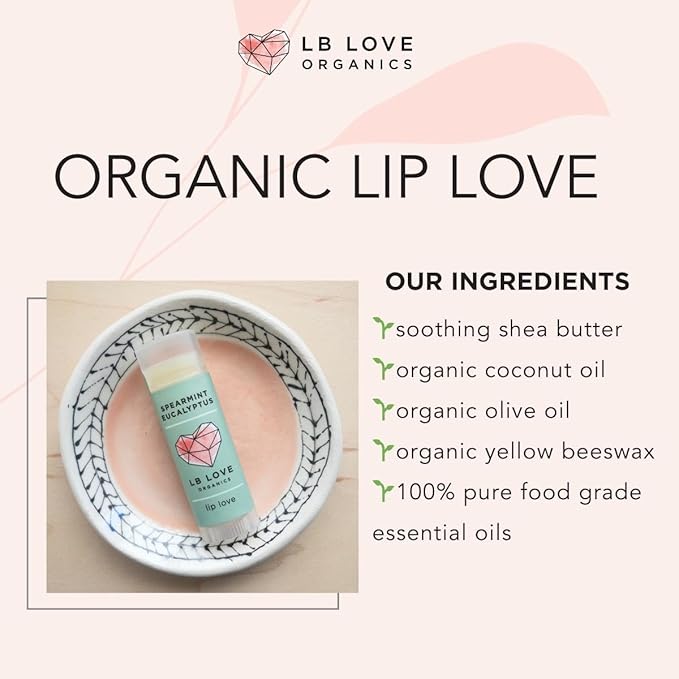 Lip Love | Organic Lip Balm | Organic beeswax and Plant Based | Natural Lip Balm (Spearmint Eucalyptus)