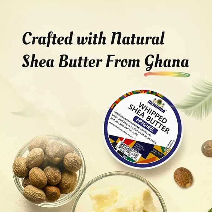 AKWAABA Whipped Shea Butter (Baby Powder) – Nourishes & Moisturizes | Made with Shea Butter | No Dyes & Parabens | 12 oz / 340 g