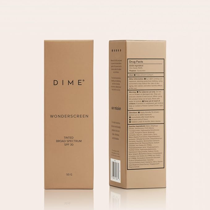 DIME Beauty Tinted Glow Wonderscreen SPF 30 - Mineral Tinted Moisturizer for Face with 19% Zinc Oxide, Skin-Enhancing Tone-Evening Sunscreen, Glow-Enhancing Tint, Vegan, Cruelty-Free, 50 g
