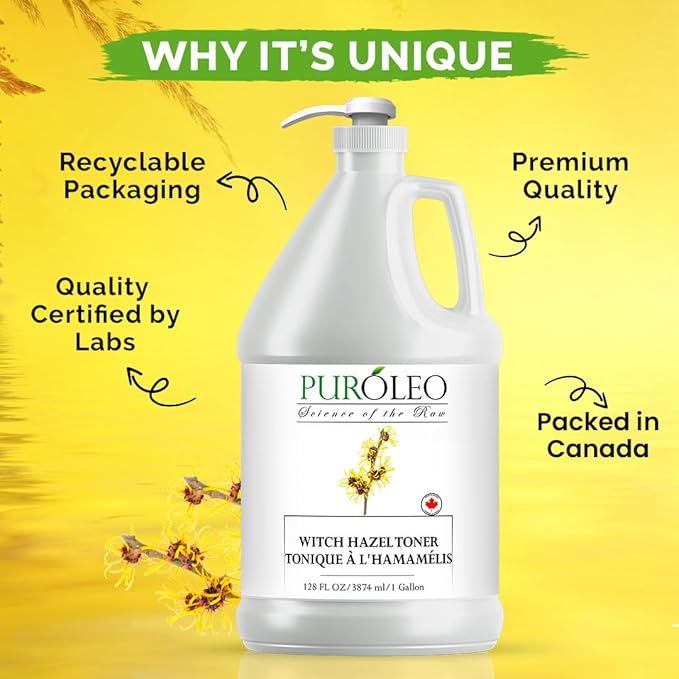 PUROLEO Witch Hazel Toner 128 Fl Oz/3784 ML (Packed in Canada) Refresh and Revitalize Your Skin with | Premium Bottle | Luxury Skin Care Toner | Facial Toner for Postpartum & Skincare