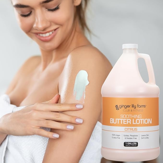 Ginger Lily Farms Club & Fitness Soothing Butter Lotion for Dry Skin, 100% Vegan & Cruelty-Free, Citrus Scent, 1 Gallon (Pack of 4)