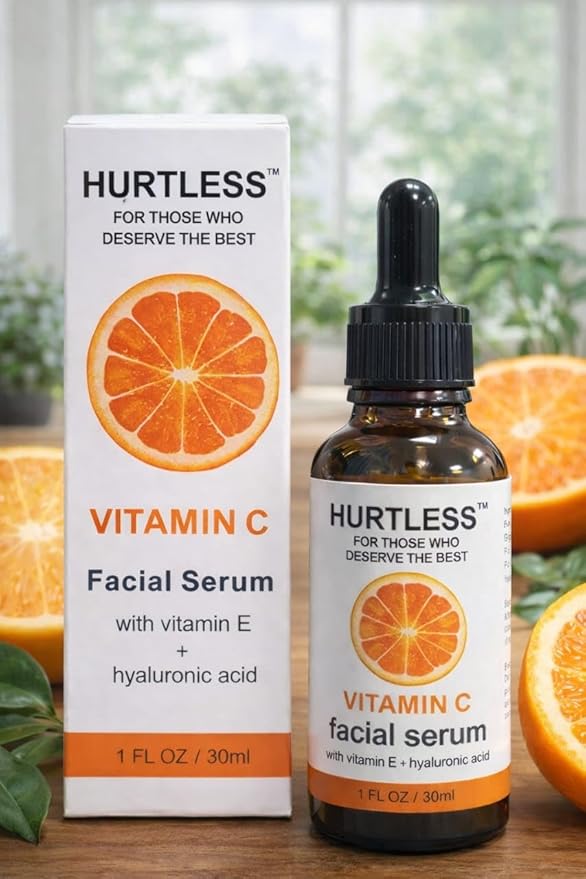 HURTLESS Vitamin C Face Serum with Hyaluronic Acid, Brightening Serum for Dark Spots, Dull Skin, Hydrating, Fragrance Free, Fast Absorbing, Cruelty-Free Skin Serums for Dry Skin- 30 ml / 1.01 fl oz