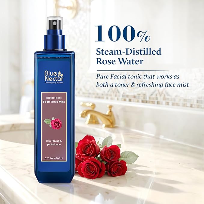 Blue Nectar Shubhr Steam Distilled Rose Toner Water & Face Tonic Mist (3.4 fl oz)