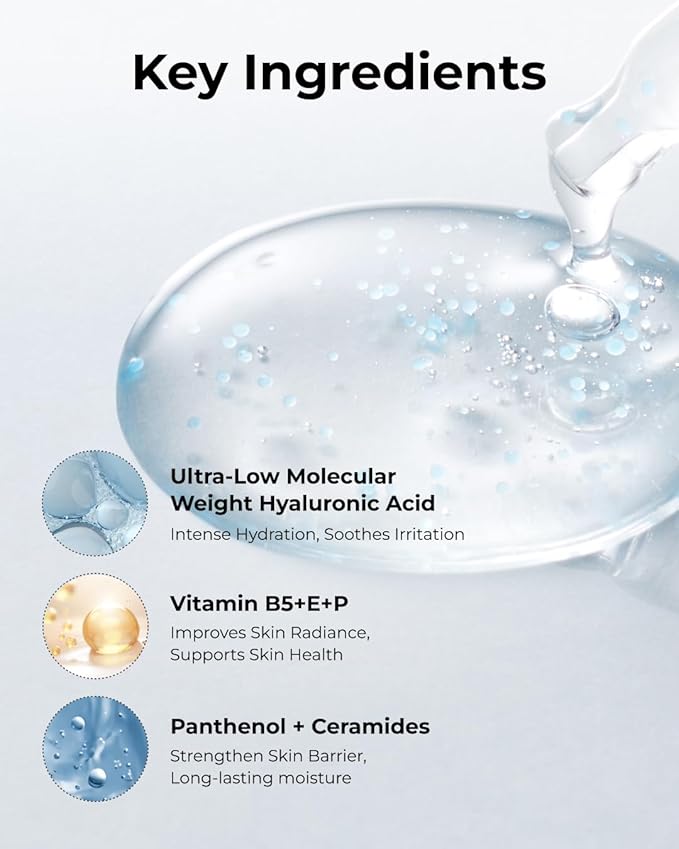 BOM Hyaluronic Acid Moisturizing Serum 1.69 fl oz, Lightweight Vegan Facial Serum with Moisture Capsules and Vitamins, Deep 20 Layer Hydration, Face Plumping, Hypoallergenic, Dry Skin Korean Skincare