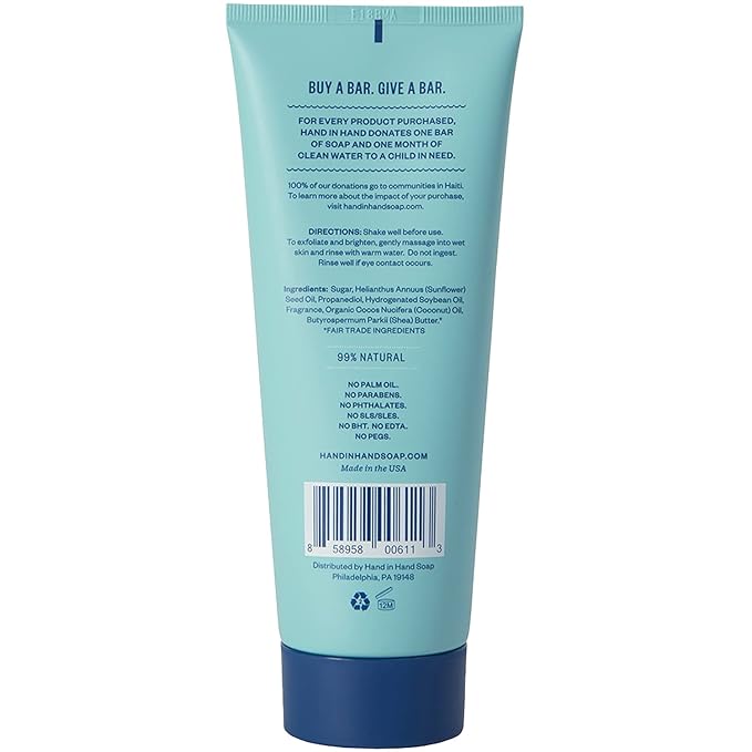 Hand in Hand Sugar Scrub, Gentle Exfoliation For All Skin Types, 9 Ounce, Sweet Mint & Eucalyptus, Sea Salt Scent, Single